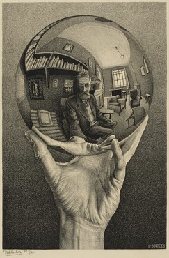 M.C. Escher, Hand with Reflecting Sphere, 1935, lithograph. Collection Kunstmuseum Den Haag.  © The M.C. Escher Company – Baarn – Holland. All rights reserved. www.mcescher.com