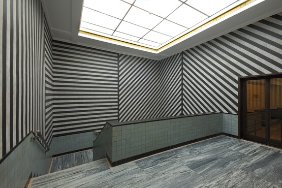Sol LeWitt [1928-2007], WALL DRAWING NUMBER 373: LINES IN FOUR DIRECTIONS (EQUAL SPACING ON AN UNEQUAL WALL)