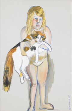 Alice Neel, Victoria and the Cat, 1980, Olieverf op doek, 101 x 65,4 cm, Honolulu Museum of Art, legaat Frederic Mueller, 1990.  © The Estate of Alice Neel