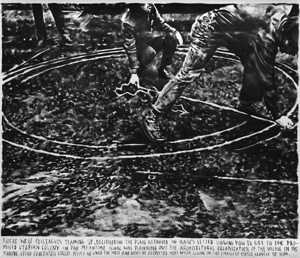 Rinus Van de Velde, There were colleagues teaming up,…, 2016, charcoal on paper, 190 x 220 cm. Courtesy Tim Van Laere Gallery, Antwerp