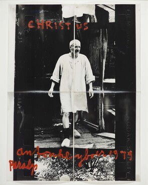 Anton Heyboer, Christus-paradijs, 1979, gelatinezilverdruk met rode (lak)verf, 40 x 30 cm, Gemeentemuseum Den Haag.  