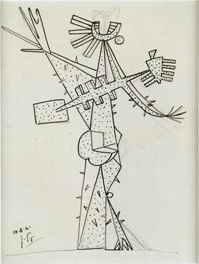 Julio González (1876−1942)  Personnage cactus criant (Schreeuwende cactusfiguur), 1941  Grafiet en Oost-Indische inkt op papier  23,8 x 18 cm  Centre Pompidou − musée national d’art moderne − Centre de création industrielle, Parijs 
