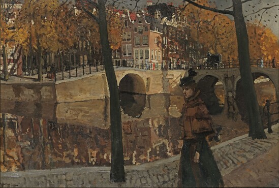 George Hendrik Breitner (1857‐1923) Gezicht op de Keizersgracht, hoek Reguliersgracht te Amsterdam, ca. 1895, olieverf op doek, 79 x 115 cm, Particuliere collectie