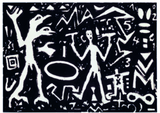 A.R. Penck, T IV, 1981, Dispersieverf op doek, 200 x 300 cm, Birkelsche Stiftung für Kunst und Kultur