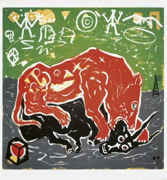 A.R. Penck, How it Works, 1989, acrylic paint on canvas, 340 x 340 cm, Galerie Michael Werner.