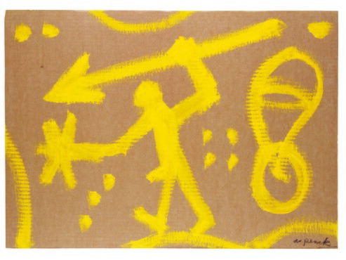 A.R. Penck, Guerriero Cosmico, 1990, dispersieverf op golfkarton, 50 x 70cm, Galerie Michael Werner