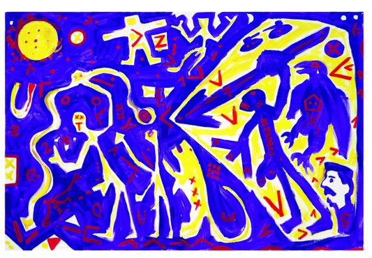 A.R. Penck, Golf, 1990, Oil on canvas,  200 x 300 cm,  Birkelsche Stiftung für Kunst und Kultur