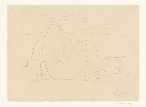 Pablo Picasso, Femme au bord de la mer, 1924, lithografie, inkt op papier, 28,0 x 38,0 cm, Kunstmuseum Den Haag. 