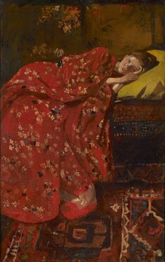 George Hendrik Breitner, Meisje in rode kimono (Geesje Kwak), circa 1893, olieverf op doek, 82 x 53,5 cm, Kunstmuseum Den Haag.