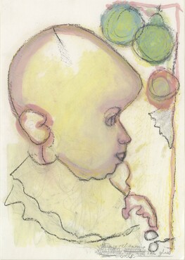 Marlende Dumas (1953), (A kinder) Fear of Babies, 1985, 29,6 x 21 cm (12 x), krijt, potlood en waterverf op papier, collectie Kunstmuseum Den Haag