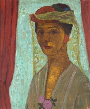 Paula Modersohn Becker (1876 – 1907), Zelfportret met hoed en sluier, 1906-1907, 67,5 cm x 57,5 cm, olieverf op doek, collectie Kunstmuseum Den Haag
