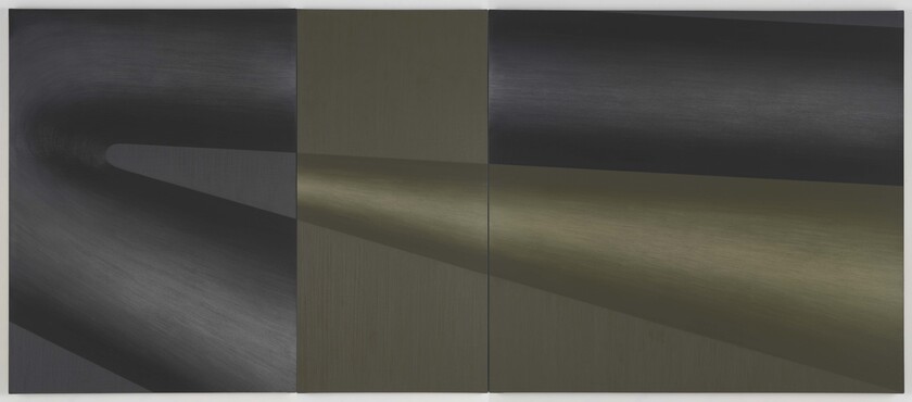 Lee Lozano, Slide, 1965, olieverf op doek [drie panelen], 183,2 x 426,7 cm, collectie Kunstmuseum Den Haag - aankoop met steun van het Mondriaan Fonds, Vereniging Rembrandt en de BankGiro Loterij