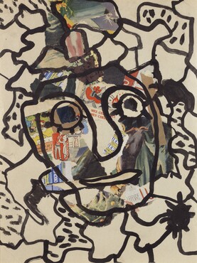 Gaston Chaissac, Gezicht op verscheurd papier, 1954, collage, 33x25 cm., particuliere collectie, met dank aan Nathan Fine Art (Zürich / Potsdam)