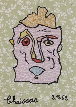 Gaston Chaissac, Groot gezicht, 1962, collage, 67x48 cm., particuliere collectie, met dank aan Nathan Fine Art (Zürich / Potsdam)