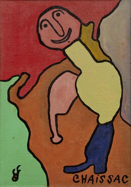 Gaston Chaissac, Maangezicht, 1956, olieverf op jute, 91x65 cm., particuliere collectie, met dank aan Nathan Fine Art (Zürich / Potsdam)