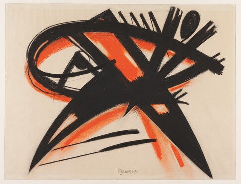 Wim Sinemus (1903-1987), Compositie met zwart en oranje, 1946. Krijt op papier, Kunstmuseum Den Haag