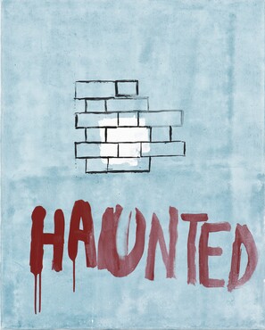 Walter Swennen, Haunted, 2014, acrylverf op doek, 100 × 80 × 2 cm. Beeld courtesy: Walter Swennen en Xavier Hufkens, Brussels. Foto: HV-studio