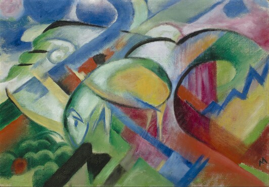 Franz Marc, München 1880 - Verdun 1916. Het schaap, 1913 – 1914, schilderij, olieverf op doek, Collectie Museum Boijmans Van Beuningen, Rotterdam. Uit de nalatenschap van M. Tak van Poortvliet, 1936
