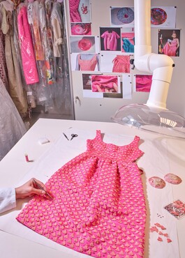 Hubert de Givenchy, cocktail dress, fall 1960, worn by Audrey Hepburn in Breakfast at Tiffany’s (1961), during conservation treatment in conservation studio Kunstmuseum Den Haag. Photo: Alice de Groot