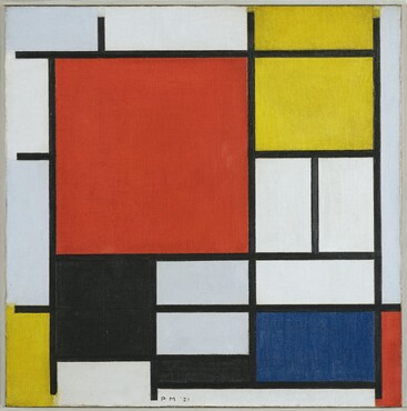 Piet Mondriaan, Compositie met groot rood vlak, geel, zwart, grijs en blauw, 1921, Kunstmuseum Den Haag