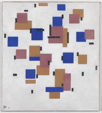 Piet Mondriaan, Compositie in kleur B, 1917, olieverf op doek, 50,5 x 45 cm. Kröller-Müller Museum, Otterlo.