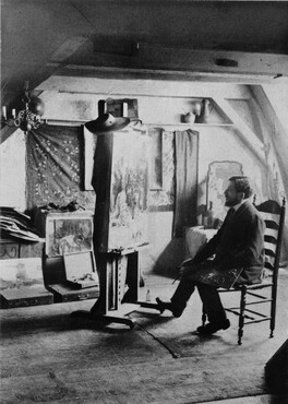 Piet Mondriaan in zijn atelier, Amsterdam, voorjaar 1906. Collectie RKD – Nederlands Instituut voor Kunstgeschiedenis