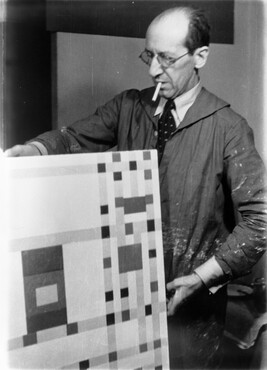 Fritz Glarner, Piet Mondriaan met Broadway Boogie Woogie, New York, 1943. Collectie RKD – Nederlands Instituut voor Kunstgeschiedenis.