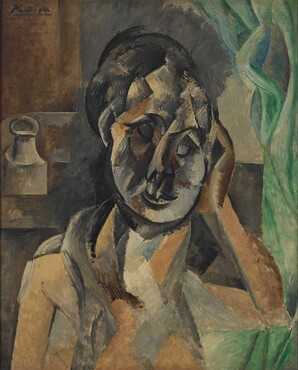 Pablo Picasso, La femme au pot de moutarde (Vrouw met mosterdpot), 1910. Olieverf op doek, 73x60 cm. Collectie Gemeentemuseum Den Haag