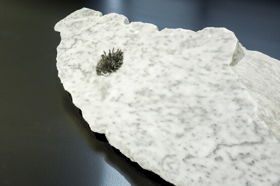 Navid Nuur, Untitled, 1988-2020, marble, neodymium magnet, iron dust. Photo: Bram Vreugdenhil. 