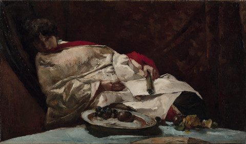 Willem de Zwart  (1862 - 1931) Liggend meisje in kimono, ca. 1889  Olieverf op doek 44 x 74 cm  Gemeentemuseum Den Haag